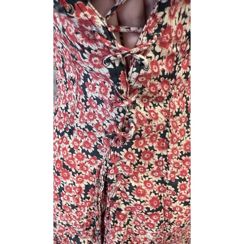 Free People Floral Corset Lace‑Up Mini Dress red/black Button down pockets  S/P - Picture 5 of 15